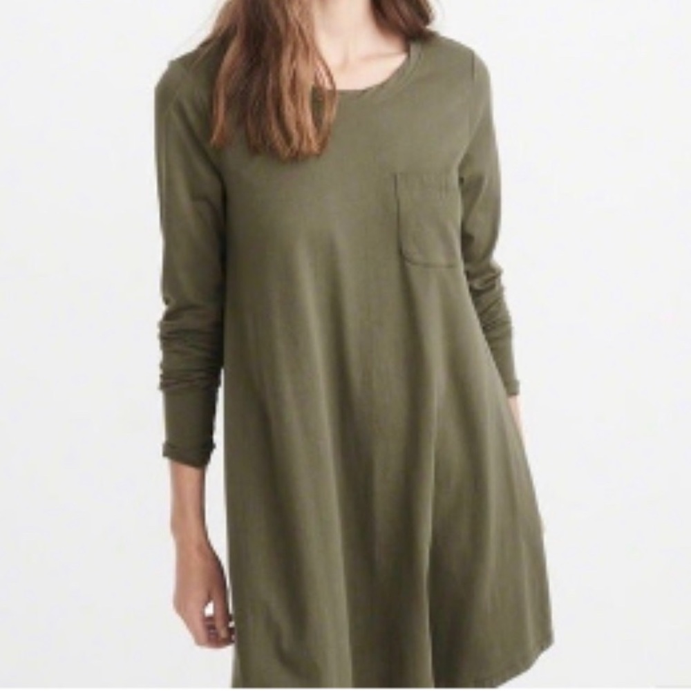 A&F Olive Long Sleeve Pocket T-Shirt Swing Dress